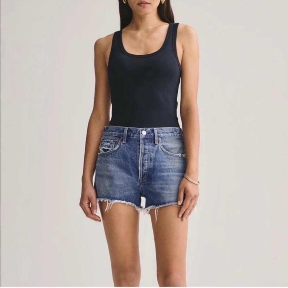 Agolde Medium Blue Distressed Denim Jean Shorts